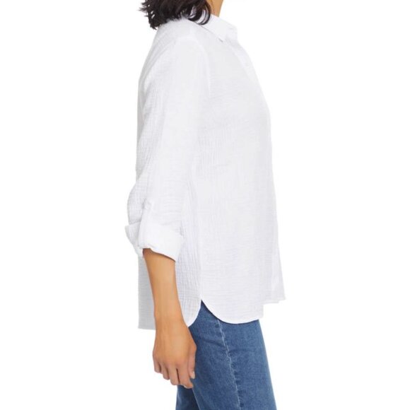 ANNE KLEIN JEANS WHITE BUTTON DOWN CRINKLE GAUZE SHIRT 100% COTTON M NWOT - Picture 3 of 11